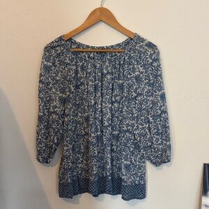Chaps Blue and White Patterned Blouse